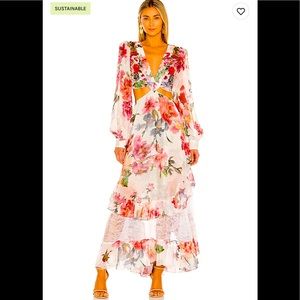 PatBo Floral Print Beaded Cut-Out Dress